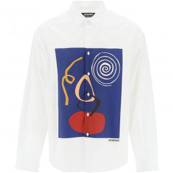 Jacquemus Men's Jean Bowling Shirt in Giallo, Size 52, Style Number 245SH2011585