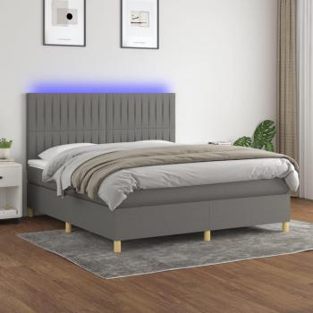 Cama box spring colchón y luces LED tela gris oscuro 160x200 cm Vidaxl Gris
