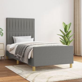 Cama solar con cabecero gris oscuro 80x200 cm Tela