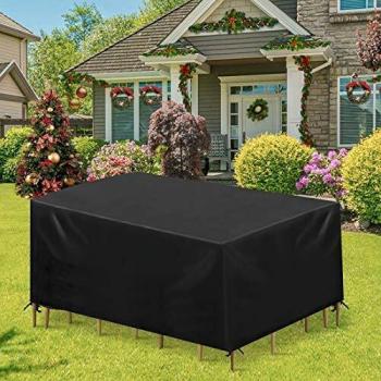Essort Funda Mesa Jardin 213x123x74cm, Funda Muebles Jardin Impermeable, Funda Sofa Jardin Exterior , Copertura Protectora para Muebles de jardín Patio, Mesa y Sillas, Negro