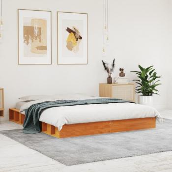 Cama sin Colchón de Madera de Pino Marrón Cera 150x200 cm