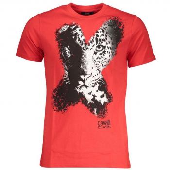 Cavalli Class Red Cotton Logo Print T-Shirt - Male, Size: M
