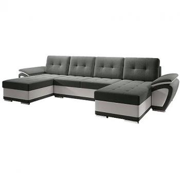 Sofá rinconero Arvada 115, gris, con función de descanso y caja de ropa de cama, dimensiones 336x157x97cm