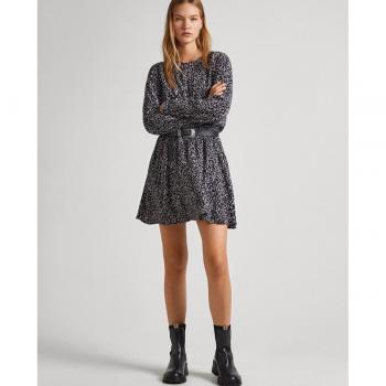 Vestido Azalea negro con cintura elástica y estampado animal print