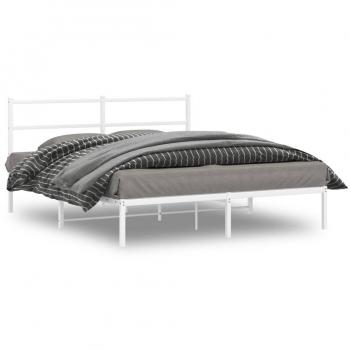 vidaXL Metal Bed Frame without Mattress with Headboard White 150x200cm