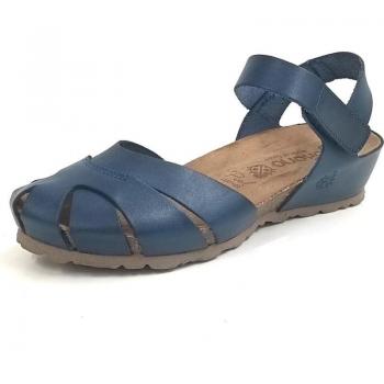 Sandalia Yokono Monaco-186 para mujer, color azul, de piel con puntera cerrada y cuna de corcho