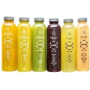 DRINK6 - Plan de Zumos Detox para 1 Día, Pack de 6 Zumos Naturales y Frescos, Limpieza Fácil de Toxinas del Organismo con Licuados de Frutas y Verduras