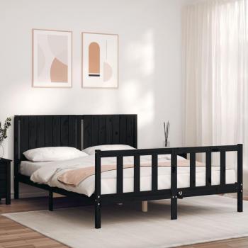 Cama amarilla con cabecero negro de madera maciza 160x200 cm