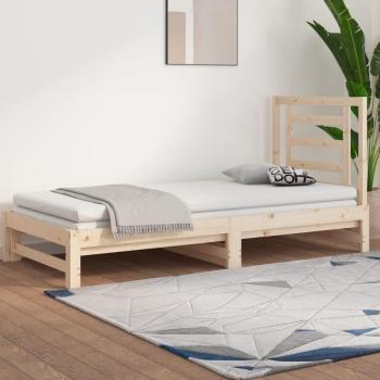 Sofá cama extraíble de madera maciza de pino en color marrón, dimensiones 2x(90x190) cm