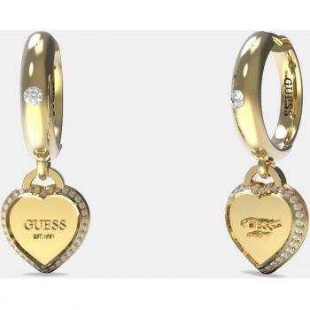 Guess Pendientes Fine Heart de Aro con Corazón en Acero Dorado JUBE01426JWYGT-U