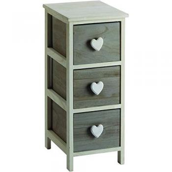 Cómoda de Madera de Paulownia con 3 Cajones y Diseño en Blanco y Gris, 26x32x63 cm