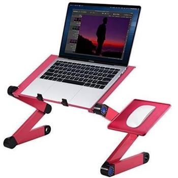 Ejoyous Escritorio para ordenador portátil, ajustable 360 grados y plegable, 2 ventiladores incorporados para ordenador portátil con plataforma para ratón