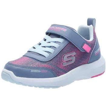 Zapatilla Skechers Niña Dynamic Tread Gris Rosa con cierre de velcro y detalles brillantes