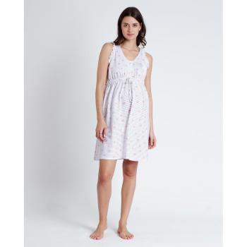 Camisón Premamá y Lactancia de Algodón Orgánico Corto - Diseño Dálmatas Blanco, XL