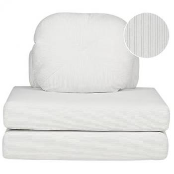 Sofá cama moderno minimalista de 1 plaza con puf y cojín de pana blanco Olden