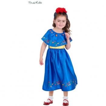 Disfraz de Frida Kahlo Artista con Vestido Azul y Accesorios para Niña