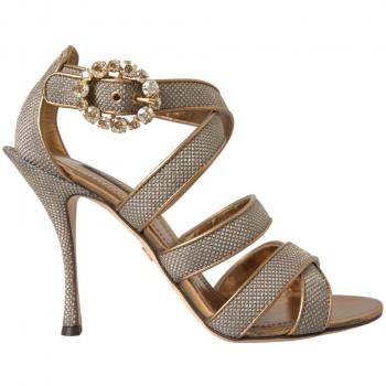 Dolce & Gabbana Crystal Strap Heels Sandals Stiletto, Bronze, Yellow, EU37/US6.5, 4 UK, 7 US