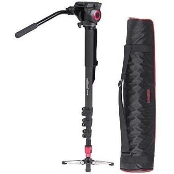 Andoer Profesional Fibra de Carbono Videocámara Monopié con cabezal Fluid 4 secciones myt801 Max Altura 185 cm, carga máxima: 10 kg