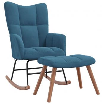 Sillón Ripple de terciopelo azul con reposapiés