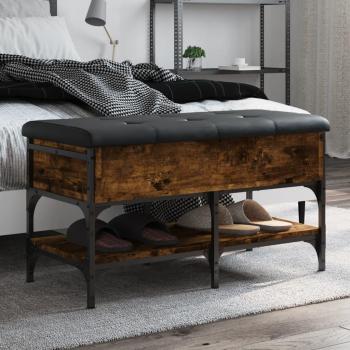 Banco zapatero de madera multicapa en color roble ahumado, dimensiones 82x42x45 cm