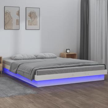 Estructura de cama con LED en madera maciza blanca 140x190 cm