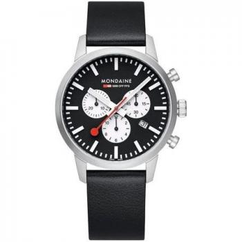 Mondaine Stop2Go Women's Watch 34mm with Black/White Dial and Vegan Grape Leather Strap