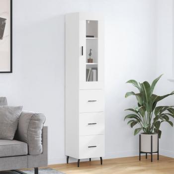 Aparador de madera contrachapada blanco 34,5x34x180 cm con 3 cajones, mueble de almacenaje para salón, buffet y armario auxiliar