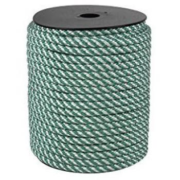 Carrete de cuerda trenzada helicoidal 6 mm 200 mts color blanco/verde, 100% polipropileno, alma incluida