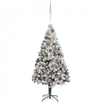 Árbol de Navidad artificial con LEDs y bolas PVC verde 180 cm