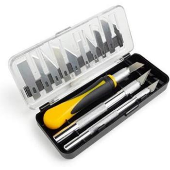 OfficeTree - Cutter Manualidades Set 16 Piezas - Escalpelo Cutter Precision por 3 Cuter Diferentes y 13 Cuchilla de Repuesto - Bisturi Manualidades Herramienta