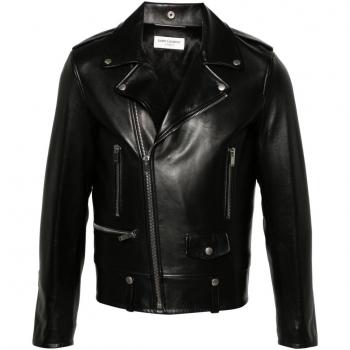 Saint Laurent Men's Black Leather Motorcycle Jacket Size 50