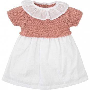 Vestido de bebé niña en color maquillaje con cuello volante