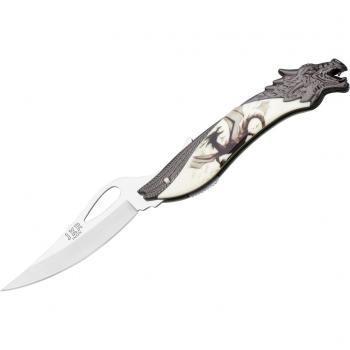 Navaja fantasía Joker con mango zamak dibujo dragon y hoja de 9 cm - JKR0364