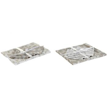 Mantel y servilletas DKD Home Decor 2 Unidades 150 x 150 x 0,5 cm Beige Blanco Marrón claro