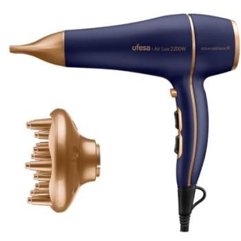 Secador de Pelo Ufesa Airlux Profesional 2200W, Motor AC, Anti-Encrespamiento, Difusor y Concentrador Incluidos, 2 Velocidades, 3 Temperaturas, Golpe de Aire Frío,