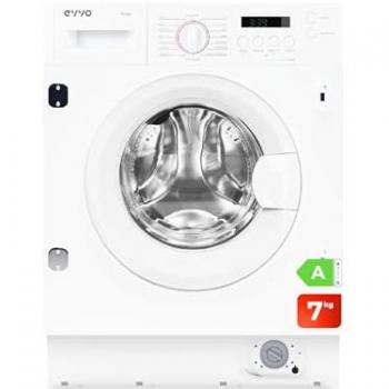 Lavadora Integrable EVVO Aura 7kg, Clase A, Motor Inverter, Vapor, Carga Frontal, 15 Programas, Bajo Consumo, 1350 rpm, Lavado Rápido 15', Blanca
