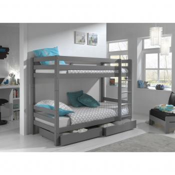 Litera Pino 90x200 cm con 2 cajones de pino macizo gris, altura 160 cm