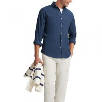 Camisa Sport Lisa Micropique Azul Marino para Hombre de Silbon, Manga Larga, Talla XS