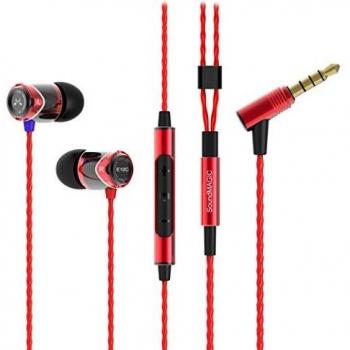 SoundMAGIC E10C Auriculares In Ear con Cable y Micrófono Auriculares Estéreo HiFi de Alta Fidelidad Auriculares Intrauditivos con Aislamiento de Ruido Graves Potentes Cable sin Enredos Negro Rojo