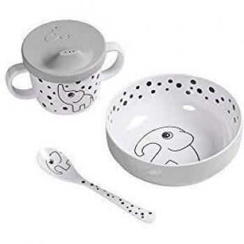Juego de comida First Meal Happy Dots, color gris