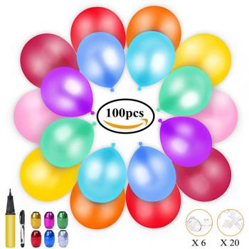 100 Globos de Fiesta de Diversos Colores, KimKo Globos de Látex con Bomba y Cintas, Globos y Decoraciones para Cumpleaños, Fiestas, Bodas, Propuestas, Reuniones y Otras Celebraciones