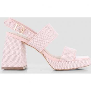 Sandalias de tacón de mujer Blogger MILDRE en rafia color rosa con doble tira en el empeine y cierre de hebilla