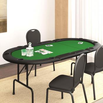 Mesa de póker plegable para 10 jugadores verde 206x106x75 cm