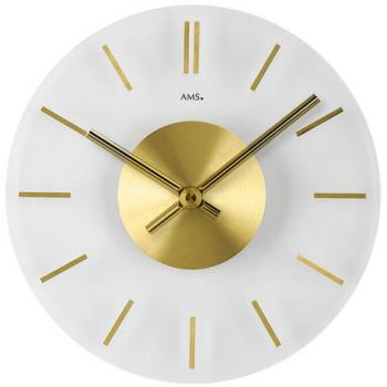 Reloj de Pared AMS 9319, Diseño Transparente y Dorado, Altura 4 cm
