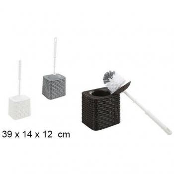 Escobillero de plástico con diseño de ratán en color plata/blanco y wenge de 39cm