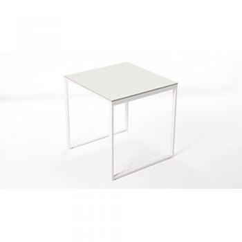 Mesa Cerámica Smart White Frost 75x75x75cm Blanca, Apta para Interior y Exterior, Superficie Porcelánica y Estructura de Acero SmartTile