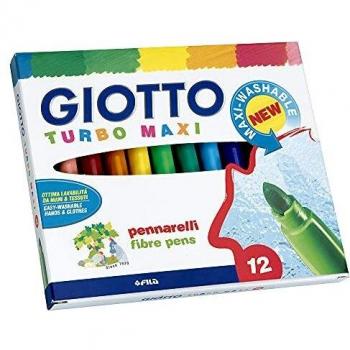 Giotto Rotulador Turbo-Maxi Caja de 12 Colores Lavables con Punta Bloqueada.