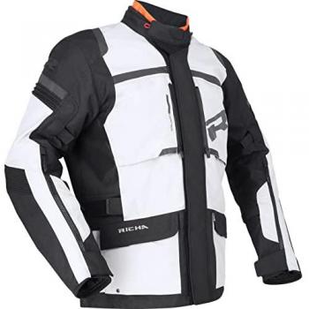 Richa Chaqueta de Moto Brutus GTX Gris-Negra, chaqueta textil impermeable para motocicletas, Gore-Tex, color negro y gris, talla 2XL, incluye protectores, diseñada para caballeros, tipo Tour