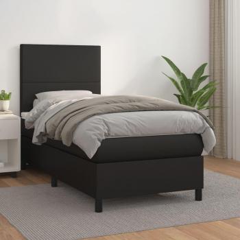 Cama box spring con colchón de muelles negro 100x200 cm en cuero sintético