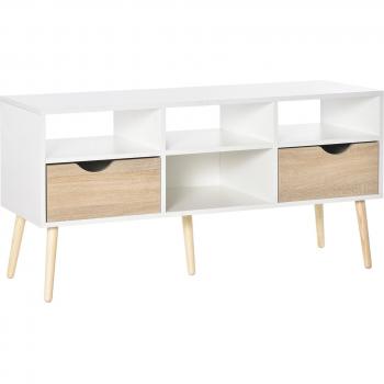 Mueble de TV Moca Homcom 2 cajones + 4 estantes blanco/madera